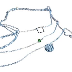 Elegant 3 Layer Silver Necklace with Green Accent